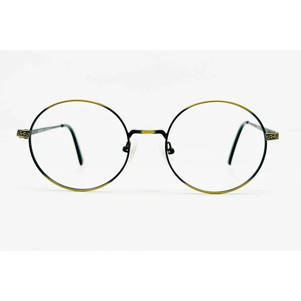 EyeBuyDirect Inscription Eyeglasses Unisex Black Gold Round Metal 51-19-140